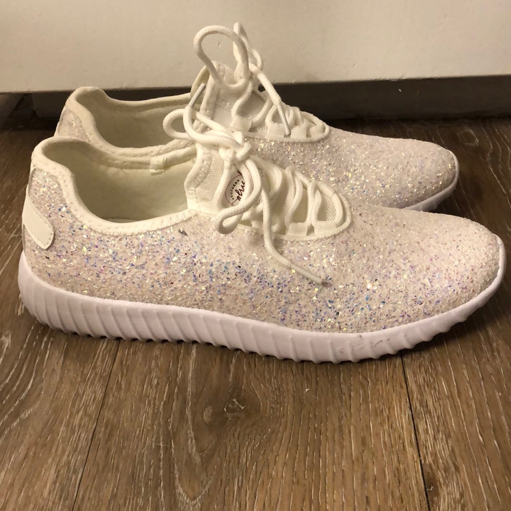 NWOT Southern Fried Chics White Iridescent Tennis